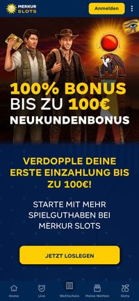 Mobile Ansicht von Merkur Slots mit Bonusbanner und Fußnavigation