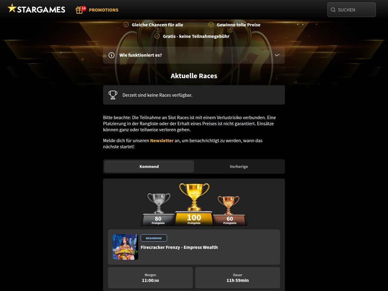 StarGames Slot Races: Preis-Podium mit 60 bis 100 Freispielen und kommendes Race