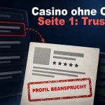 Illustration zu Trustpilot auf Seite 1 bei "Casino ohne OASIS“ mit einem als beansprucht markierten Bewertungsprofil